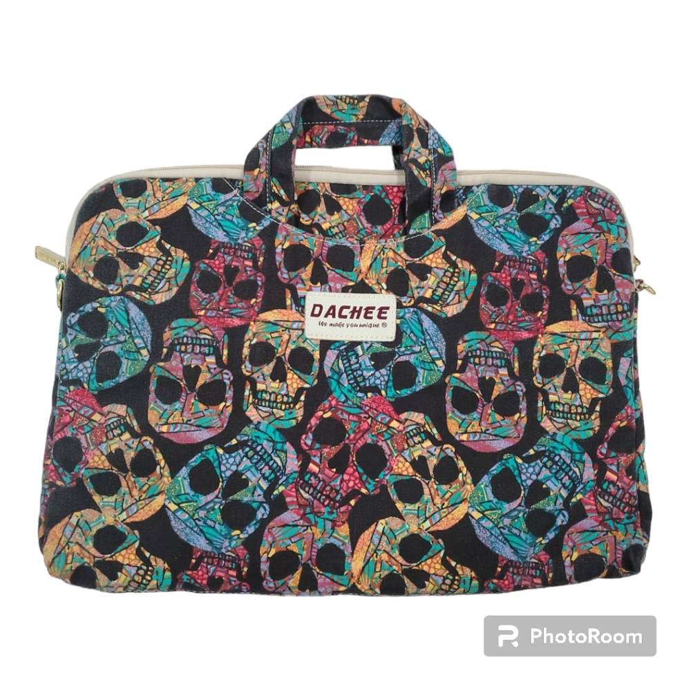 DACHEE Gothic Skull Pattern Waterproof Laptop Shoulder Messenger Bag Case Sleeve